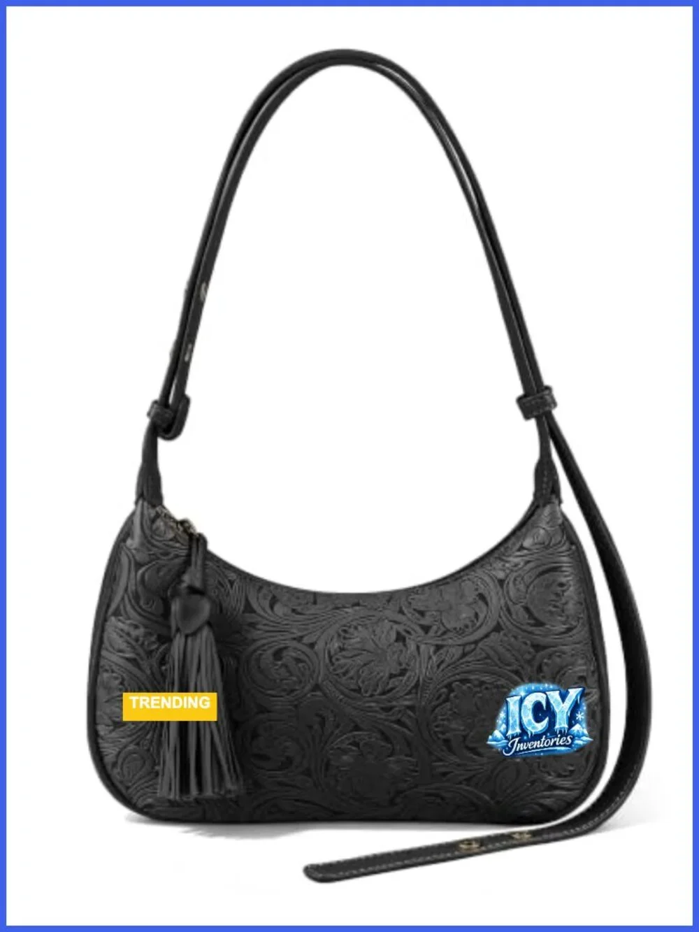 Vegan Leather Floral Embossed Hobo Shoulder Bag Crossbody Purse Tassel
